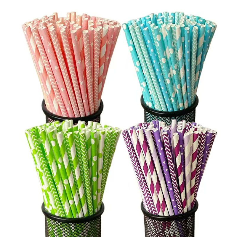 Paper Straw Color - 100 disposable biodegradable striped paper straws