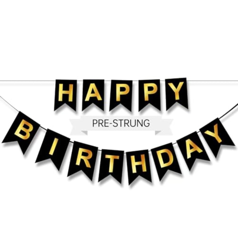 Happy Birthday Banner,Pre-Stru - Party Banner Gold ulasan dan harga