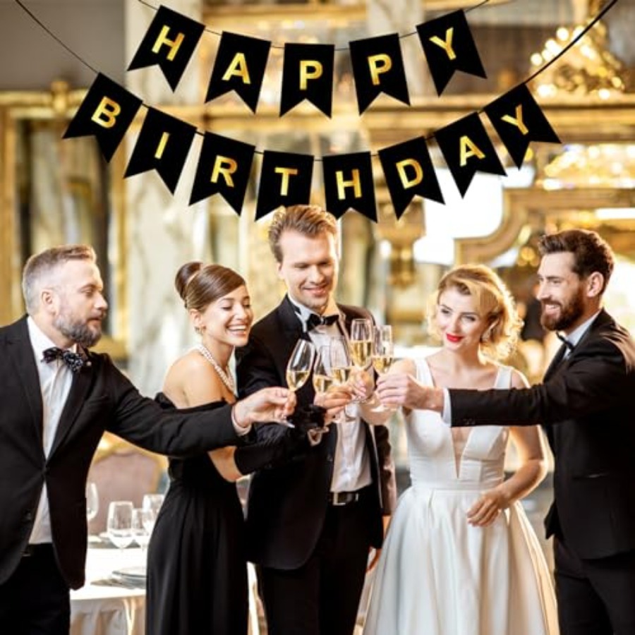 Happy Birthday Banner,Pre-Stru - Party Banner Gold ulasan dan harga