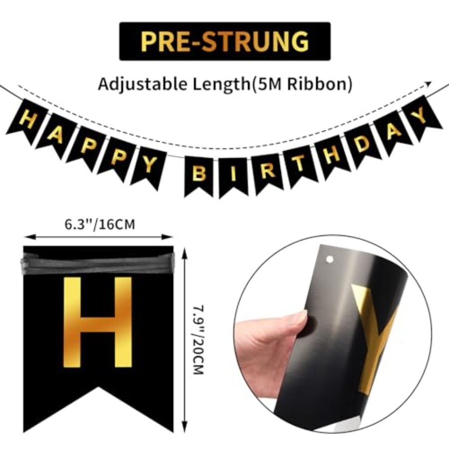 Happy Birthday Banner,Pre-Stru - Party Banner Gold ulasan dan harga