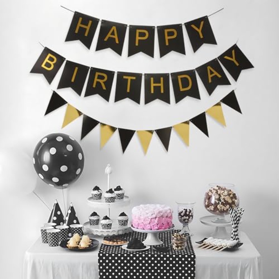 Black and Gold Striped Banner  - Party Banner Gold ulasan dan harga