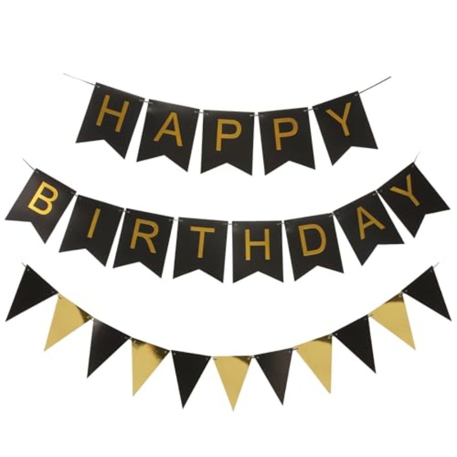 Black and Gold Striped Banner  - Party Banner Gold ulasan dan harga