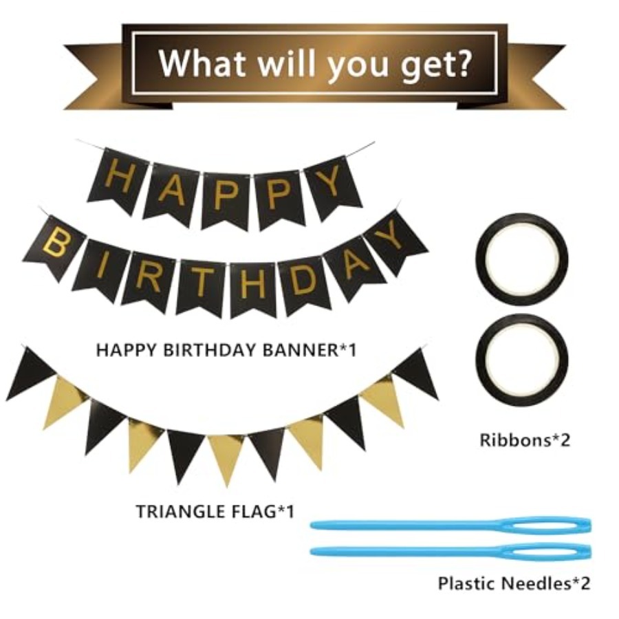 Black and Gold Striped Banner  - Party Banner Gold ulasan dan harga